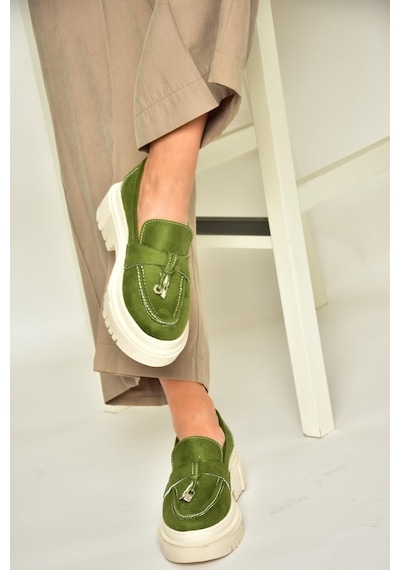 Fox Shoes T294882202 Yeşil Süet Makosen Kadın Ayakkabı Yeşil