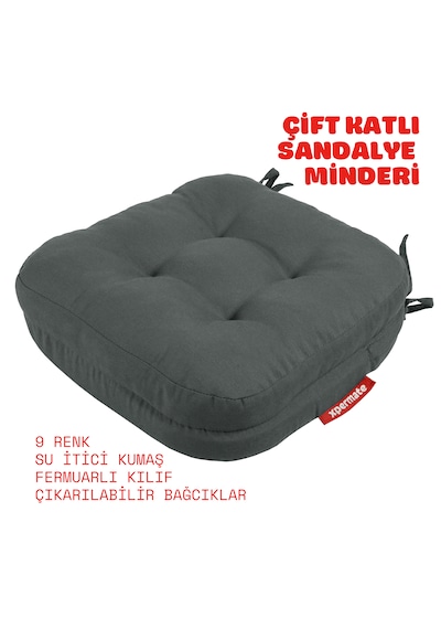 Xpermate Çift Kat Sandalye Minderi 42x42x8 Antrasit