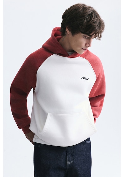 Vamos Renk Bloklu Kapüşonlu Sweatshirt Kırmızı