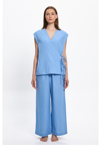 Toosalty Kadın Mavi Bol Paça %100 Cotton Plaj Pantolon 25pl04st Mavi