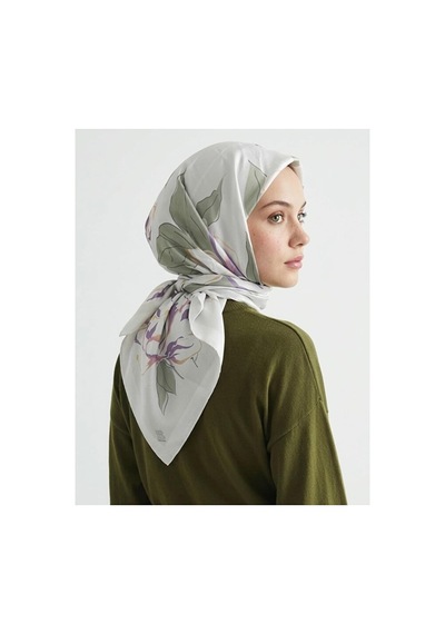Bushu Flora Twill Eşarp - Çiçek Yaprak Desenli Çok Renkli