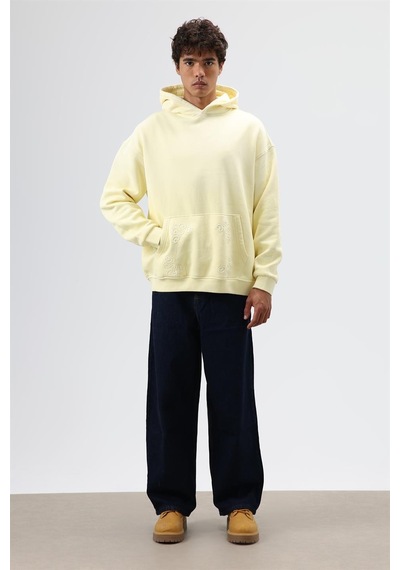 Vamos Oversize Nakış Detaylı Hoodie Sarı