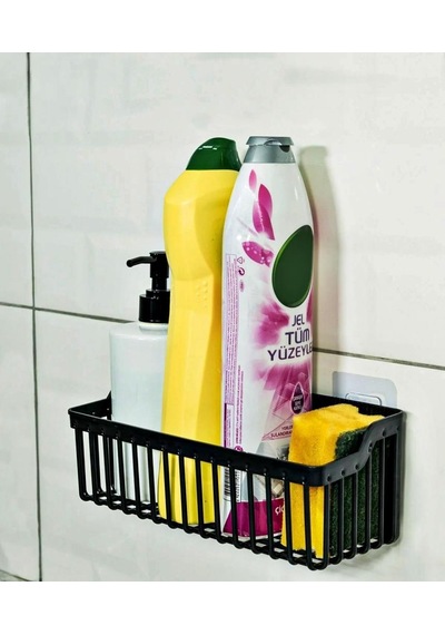 Yapışkanlı Plastik Banyo Rafı İkili Banyo Düzenleyici Duş Rafı Organizer Şampuanlık Siyah