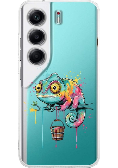 Tecno Camon 40 İle Uyumlu Splash Bukalemun Tasarımlı Şeffaf Silikon Kılıf Şeffaf