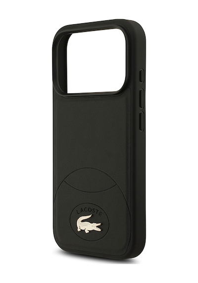 Apple Uyumlu iPhone 17 Pro Kılıf Lacoste Lisanslı M-safe Şarj Özellikli Pu Deri Metal Logolu Kapak Siyah Siyah