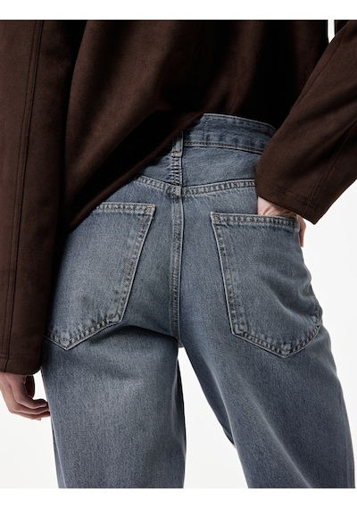 Koton Rahat Kalıp Düz Paça Pamuklu Baggy Denim Pantolon - Baggy Jeans Gri 7wal40028md