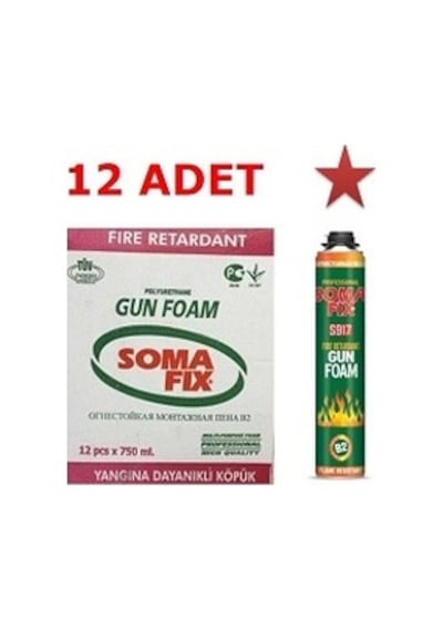 12 Adet 750ML Somafıx Tabancalı B2 Yangına Dayanıklı P.Ü. Köpük