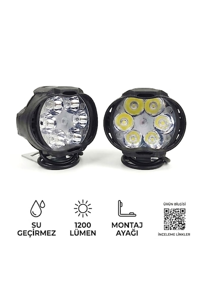 Motosiklet Ve Elektrikli Araç Uyumlu 6 Led'li 2 Modlu Beyaz Renk Mercekli Ek Aydınlatma Lambası 9-85v 2'li Paket