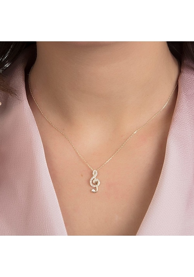 Müzik Notası Altın Kolye 14K Gold Taşlı