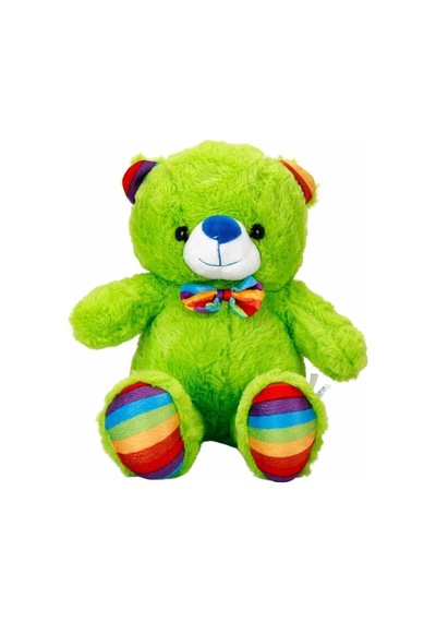 Mey İthalat Oturan Kurdeleli Renkli Peluş Ayı 30 Cm Mavi