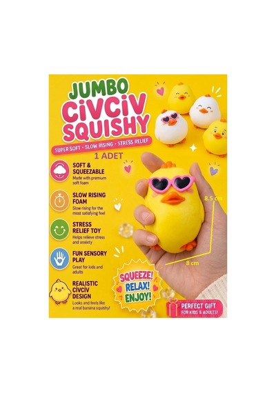 Civciv Sukuşi Skuşi Squishy Sevimli Hayvan Ördek Esnek 1 Adet Stres Oyuncakları Uzayan Gözlüklü Squıshy Sarı Beyaz 8.5cm