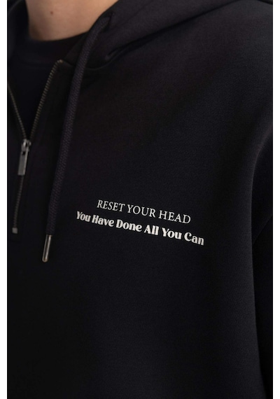 DeFacto Oversize Geniş Kalıp Yarım Fermuarlı Kapüşonlu Sırt Baskılı Sweatshirt B4804AX24SPBK81