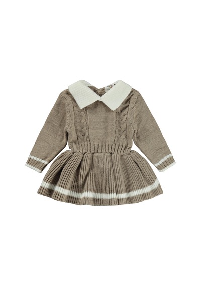 Civil Baby Beyaz Garnili 6-18 Ay Elbise - Bej Koyu Vizon
