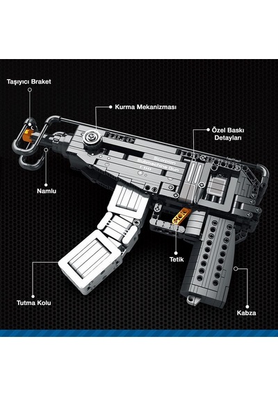 Reobrix 77029 Hafif Makineli Tüfek Yaratıcı Yapı Blok Seti Building Blocks Scorpion Submachine Gun - 566 Parça