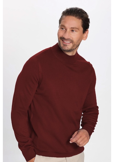 Tudors Erkek Slim Fit Dar Kesim Yarım Balıkçı Yaka Düz Bordo Triko Kazak-32484 Bordo