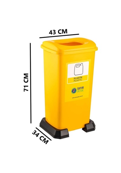 Omnipazar Sy-4398 Sıfır Atık Plastik Geri Dönüşüm Çöp Kutusu 70 Lt Sarı