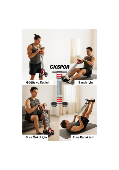 El Ayak Göğüs Yayı 5 Çelik Yaylı Çok Fonksiyonlu Fitness Ve Evde Spor Egzersiz Aleti