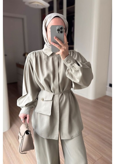 Ka Hijab Balon Kol Mini Çantalı Takım - Yeşil