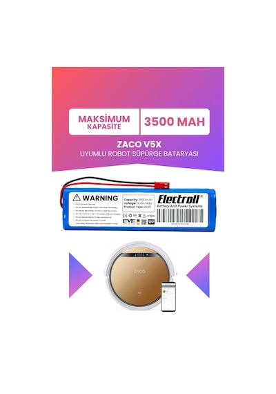 Zaco V5x Uyumlu Batarya Maksimum Kapasite 3500mah Pil Robot Süpürge Bataryası Değişimi