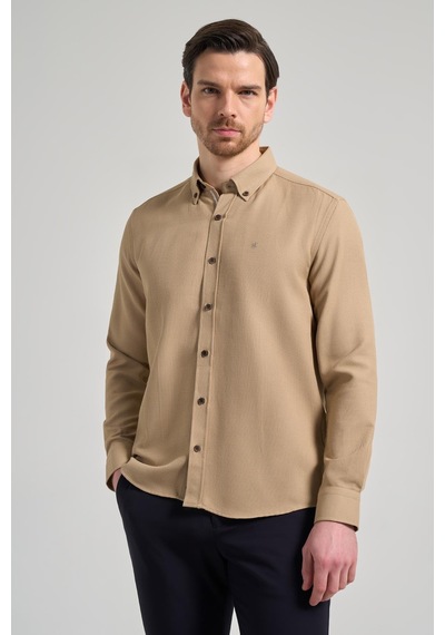 İmza Uzun Kol Desenli Armürlü Düğmeli Yaka Cepsiz Pamuklu Casual Slim Fit Gömlek 1004250206 Bej İmza Uzun Kol Desenli Armürlü Düğmeli Yaka Cepsiz Pamuklu Casual Slim Fit Gömlek 1004250206 Bej