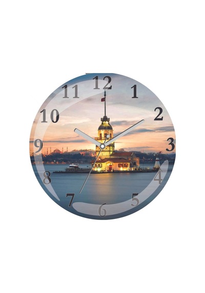 Kız Kulesi Istediğiniz Isim Yazılır Sessiz Akar Bombeli Gerçek Cam Duvar Saati Siyah