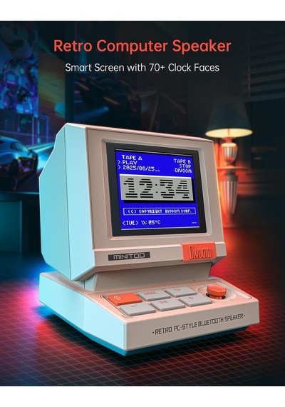 Minitoo Retro Pc-style Bilgisayar Hoparlörü, Akıllı Piksel Ekranı Ve Kendi Resimlerinizi Oluşturma Özelliği, Bluetooth Ve Usb Ses, Beyaz Gürültülü Alarm/zamanlayıcı, Yatak Odası İçin