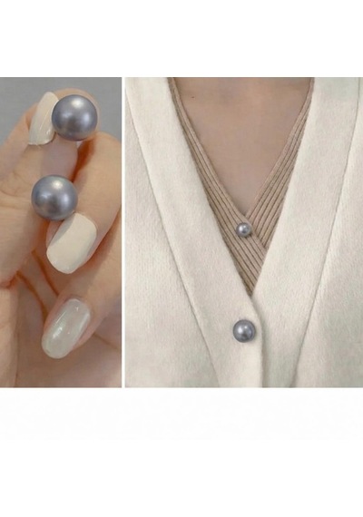 Vira Rise Beyaz İncili Rozetli Yaka Ve Hırka Sabitleyici Pin Dikişsiz Gri 3 Adet