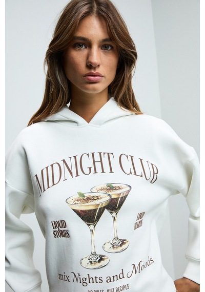 ETHIQUET UKKIS Kadın Yumuşak Kumaşlı Nakışlı Kapüşonlu Ekru Sweatshirt