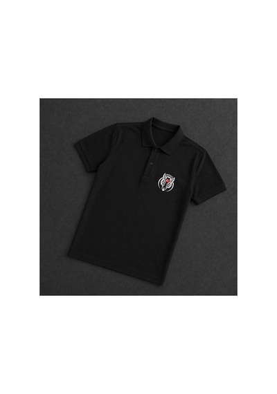 Dafri Börü Baskılı Polo Yaka %100 Pamuklu T-shirt Siyah