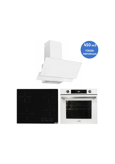 Alveus Afm Serisi FM7701 + V6-04 + FM3301 R-line Vitro. Elektrikli Cam Beyaz Ankastre Set