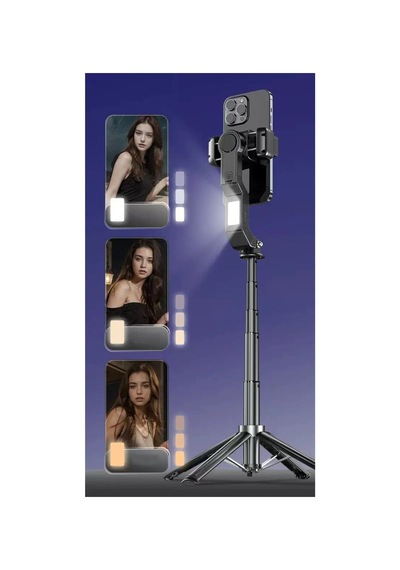 Işıklı Gimbal Destekli Tripod Bluetooth Kumandalı 100 Cm Selfie Çubuğu Ayarlanabilir Telefon Tutucu