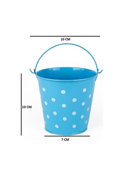 2 Pcs Vıp Decoratıve Green Blue Pail 2 Adet Saplı Metal Kova Puantiyeli Kova Mavi Kova Yeşil Kova