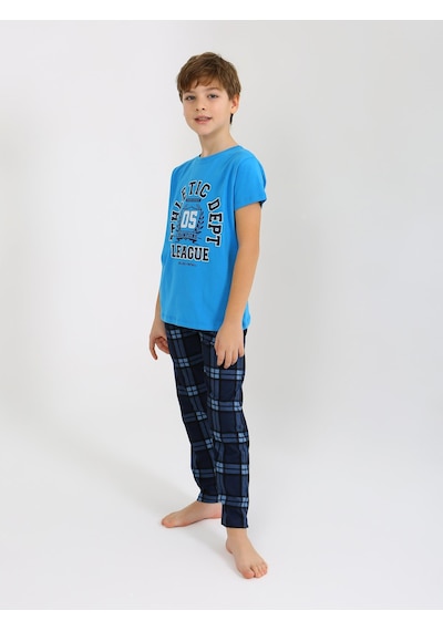 Vitmo Erkek Çocuk Kısa Kollu %100 Pamuklu Pijama Takımı League Turkuaz