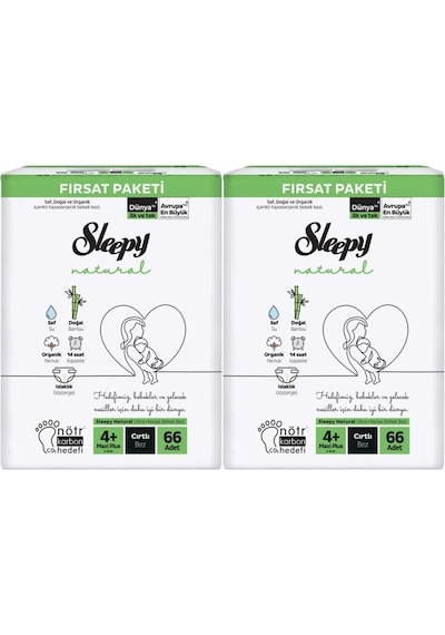 Sleepy Bebek Bezi Naturel Beden:4+ 9-16 Kg Maxi Plus 132 Adet XL