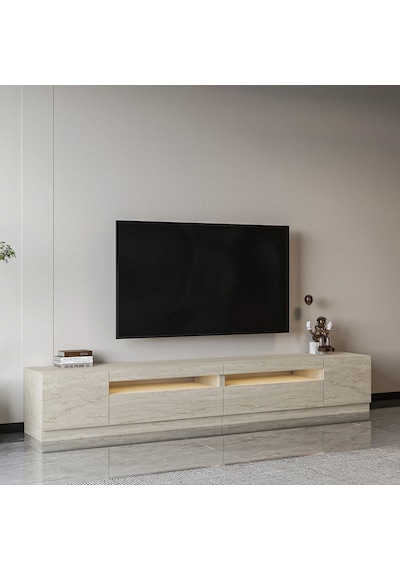 T008 Arya Işıklı Tv Sehpası Set - Traverten Traverten