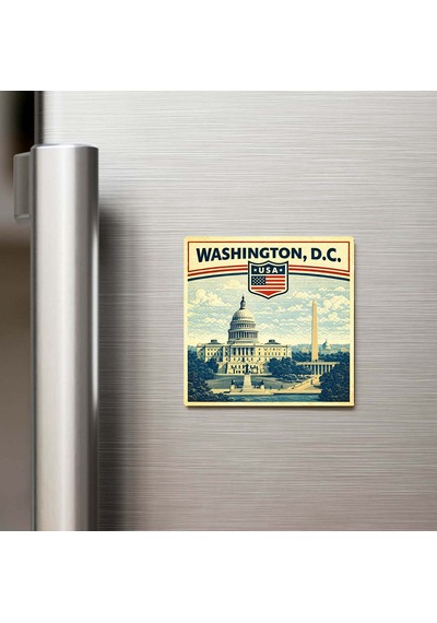 Retro Amerika Birleşik Devletleri Washington Şehri Temalı Vintage Buzdolap Magneti 9x9 Cm