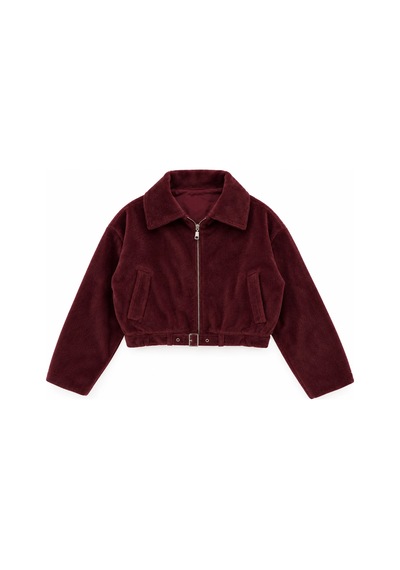 Nazzain Kemerli Fox Kumaş Bomber Ceket Bordo