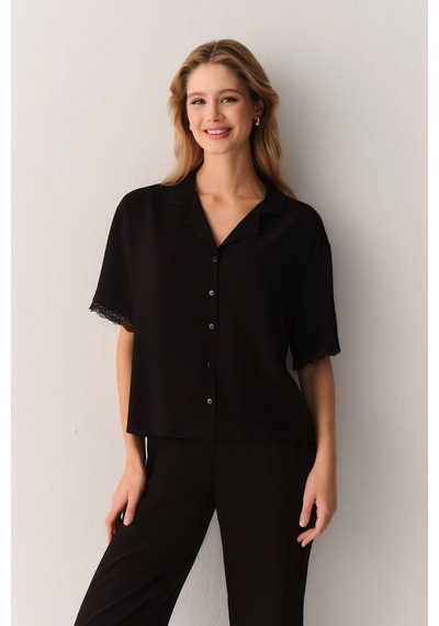 Suwen Armony Gömlek Yaka Pijama Takımı Sh26547660b012 Siyah