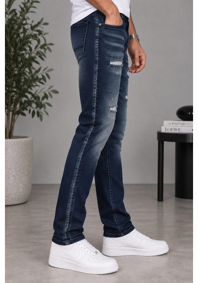 Cedy Denim Cedy Denım Özel Yıkama Yırtık Detaylı Slim Fit Dar Paça Likralı Kot Pantolon Premium Tasarım Esnek Jean Ct1215-lacivert Lacıvert