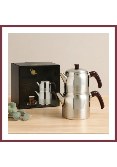 Storeşahin Çelik Mini Çaydanlık Seti - Çift Kapaklı 1l/1.5l Kendinden Süzgeçli Shn0720