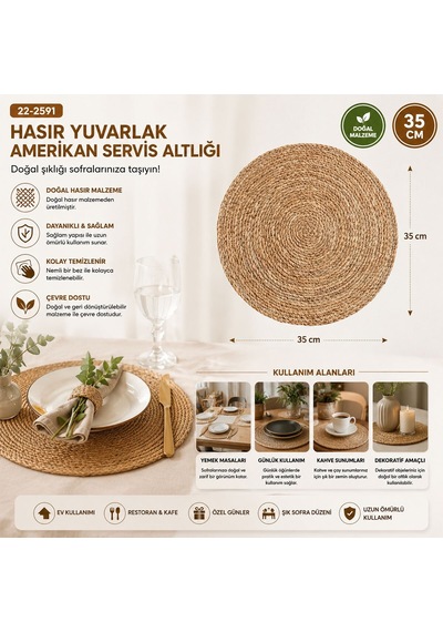 Mir-1538 Hasır 35cm Yuvarlak Amerikan Servis Altı & Supla Altlık