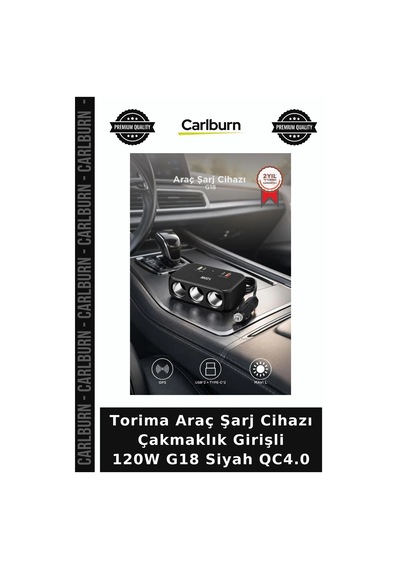 Özel Seri Torima Araç Şarj Cihazı Çakmaklık Girişli 120w G18 Siyah Qc4.0 Pratik Fonksiyonel Kullanım