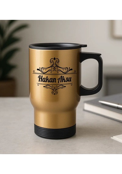 Bk Gift Kişiye Özel İsimli Kulplu Gold Çelik Bardak Termos Mug 450ml-1, Sevgiliye Hediye, Arkadaşa Hediye, Eşe Hediye Altın