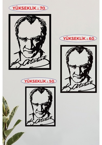 Gowpenart Çerçeveli Atatürk İmza Portre Siyah Metal Duvar Tablosu