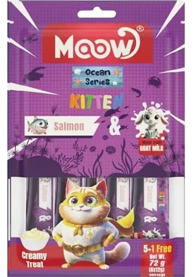 Moow Creamy Somonlu Ve Keçi Sütlü Sıvı Krema Yavru Kedi Ödülü 6x12 Gr