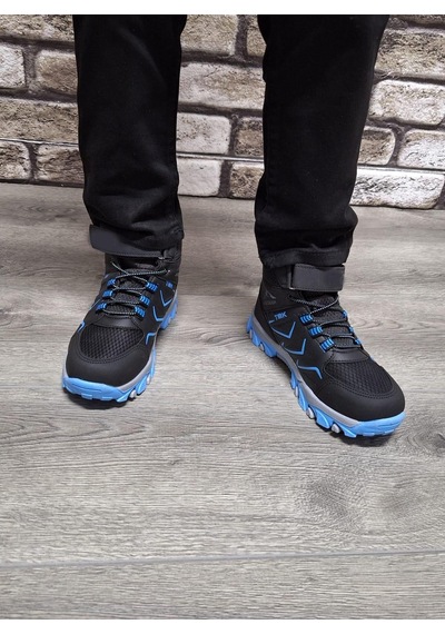 Rahat Konforlu Taban Outdoor Spor Cırtlı Çocuk Botu Siyah - Mavi