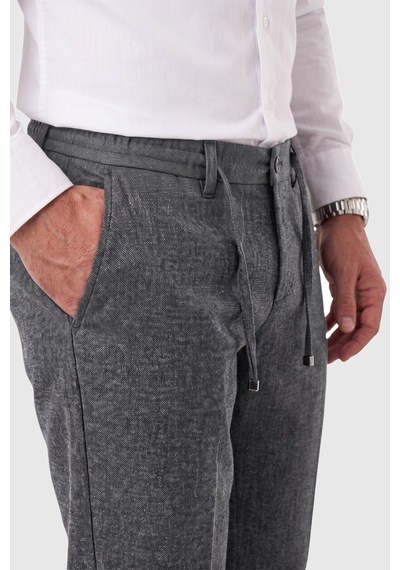 Rizzup Erkek Slim Fit Kırçıllı Gri Kumaş Pantolon İpli Esnek Bel Likralı Spor Şık Pantolon 2700252