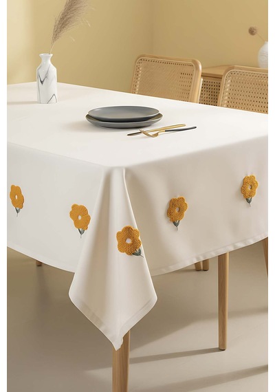 Rivaistanbul Florita Sarı Punch İşlemeli Dertsiz Leke Tutmaz Masa Örtüsü 160x220 CM