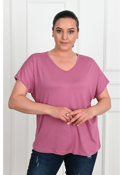 Kadın V Yaka Büyük Beden T-shirt 1486-23 001