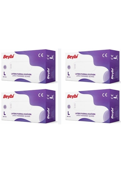 Beybi Pudralı Beyaz Lateks Eldiven 100'lü X 4 Paket L